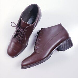 Vintage 90s y2k Steampunk Granny Punk Brown Leather Lace-up Ankle Boots Bootie 8